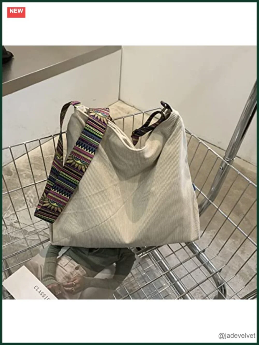 Corduroy Tote Bag Large Shoulder Hobo Boho Handbag Purse